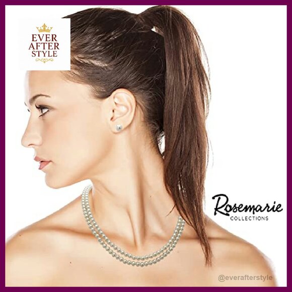 Double Strand Pearl Necklace Earring Set Classic Elegant Adjustable Layered - Picture 5 of 7